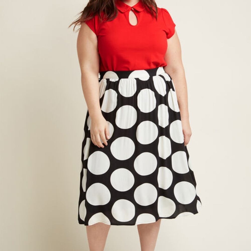 Black and White Polka Dot A-Line Skirt